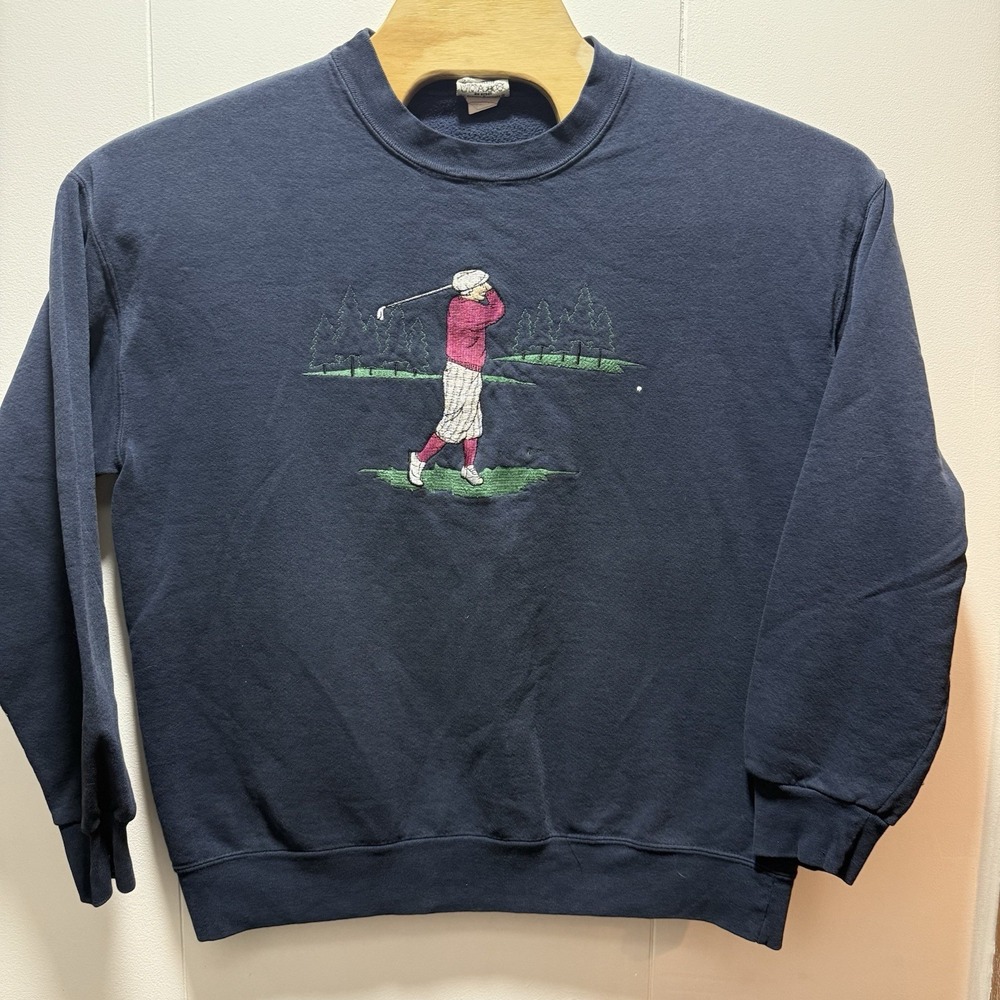 Vintage Nutmeg‎ Mills Sweatshirt Mens Large Blue Golf Embroidered Made In USA